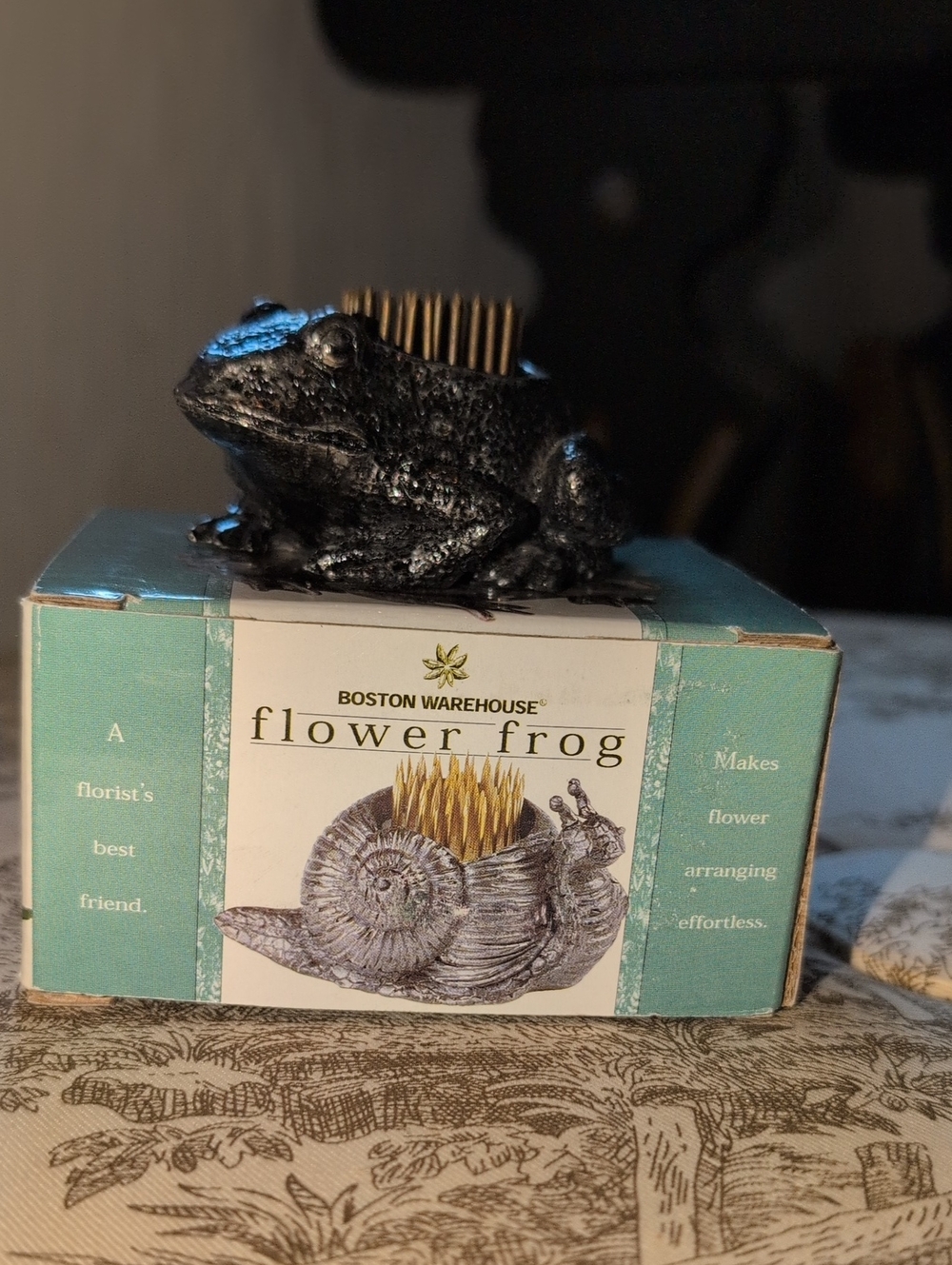 Boston Warehouse Black Frog Flower Frog with Brass Pins